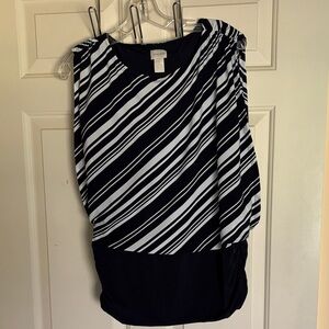 Chico's Navy and White Striped Top with Label